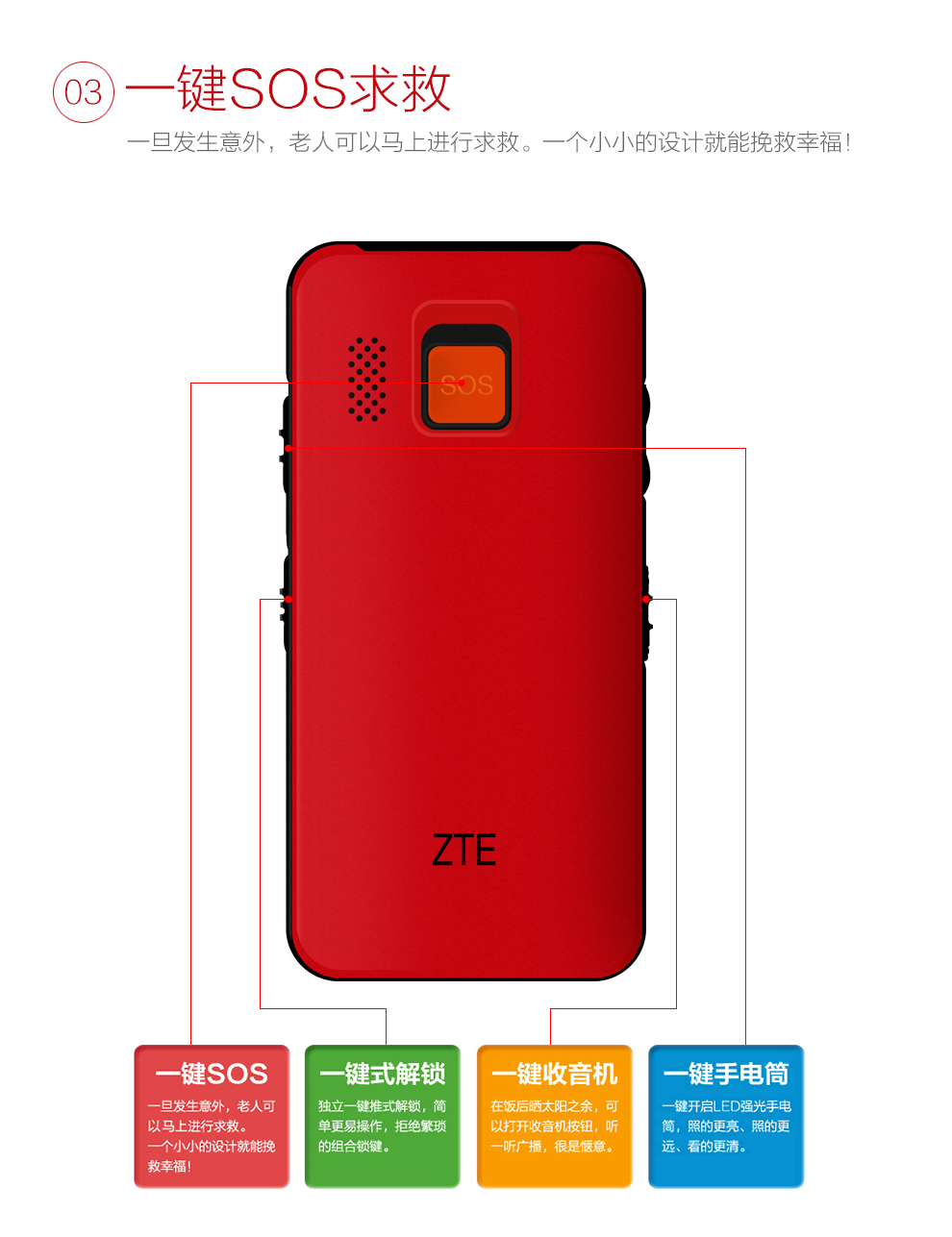 中兴(zte) 老年手机 u288  移动2g联通2g 红色